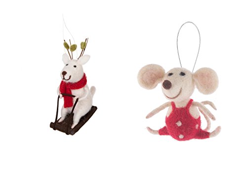 Midwest-CBK Sledding Reindeer and Mouse Wool Ornament