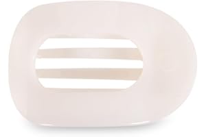 TELETIES - Large Flat Round Clip - Strong Grip, Bendable Teeth, Comfortable Curved Design - For Lying Down, Yoga, Driving & More - Ideal for Thick Hair - For All Hair Textures - Coconut White