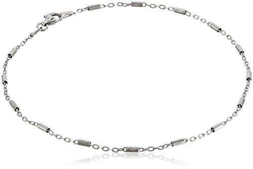 Sterling Silver Italian Diamond Cut Bar Station Anklet, 10