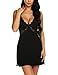 ARANEE Women Lingerie Sexy Chemise Nightie Lace Babydoll V Neck Sleepwear Slip Dress Black
