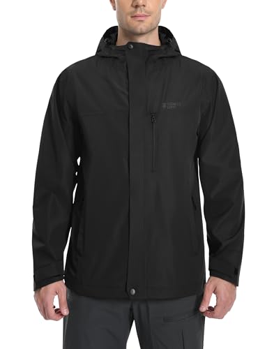 Pioneer Camp Men's Rain Jacket Waterproof Breathable Outdoor Jacket with Hood 4 Pockets