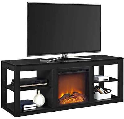 Clever Market TV Stand Electric Fireplace Console Classic Storage TV Table Elegant Solid Style TV Cabinet Space Heater Durable Wooden Entertainment Center 65" Black