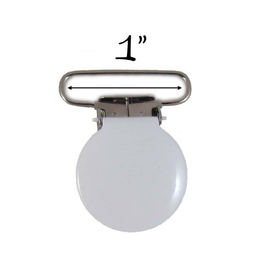 25 White Enamel Round Face 1" Suspender Clips w/ Rectangle Inserts