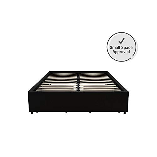 REALROOMS Alden Faux Leather Upholstered Platform Bed with Wood Slats