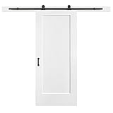 Masonite Complete Barn Door Kit Includes: 1-Panel Solid Core Pre-Drilled Door, Matte Black Track, Top Mount Rollers and Handle, Ready to Paint, 36"x 84"