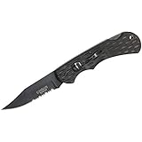 Camillus Lev-R-Lok Carbonitride Titanium Drop Point Folding Knife with Serrated Blade, Black, 6.75-Inch