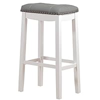 Angel Line Cambridge Padded Saddle Stool with Cushion, 29" Set of 1, White with Gray