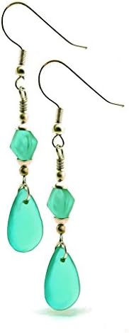 Long Sea Glass Style Earrings Frosted Aqua Colored Teardrops with Silver Toned Earwires