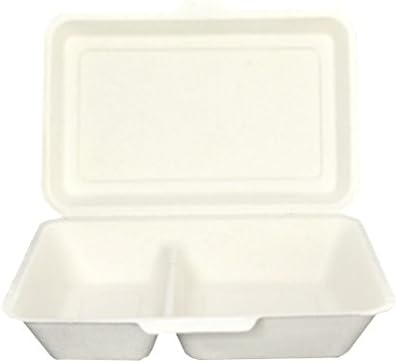 Janerate 10 Count 9.5x6x2.5 Inch Biodegradable Hight Quality Divided Lunch Container Bagasse Clamshell 2 Compartment Disposable Lunch Container