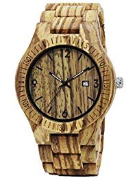 Men's Wood Watches Hand-made Wrist Watch Quartz Wristwatch Waterproof Multifunction Date Watch (Black sandalwood)