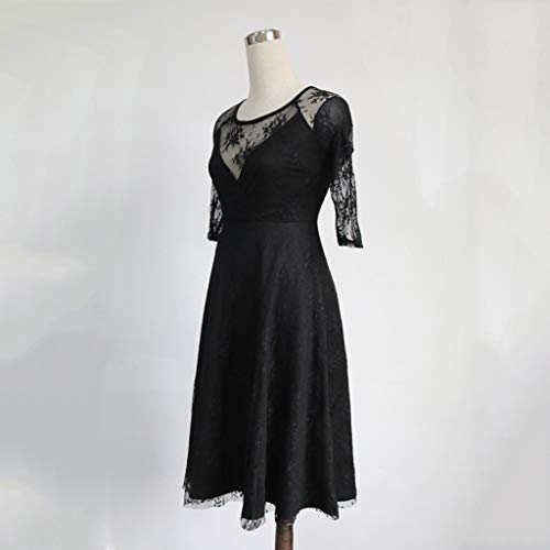 image for Toimothcn Women Vintage Princess Lace Sleeve Bridesmaid Dress Deep V-N