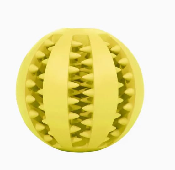 Dog Treat Toys For Boredom,7CM Dog Rubber Ball Chew Toy, Bite Resistant Treat Dispensing Tooth Cleaning Puppy Toy for Small Medium Large Dog and Cat Yellow