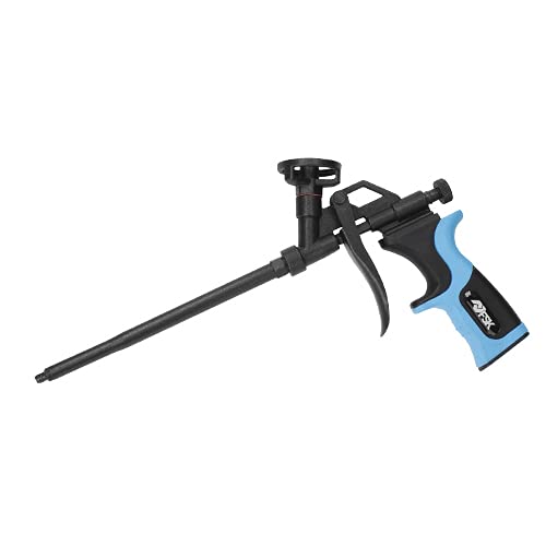 Pistola para espuma de poliuretano, cuerpo de aluminio con recubrimiento de teflón, gatillo de presión regulable, empuñadura ergonómica, max. 8 MPa, ideal para aplicaciones de sellado y aislamiento.