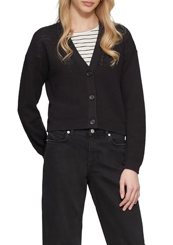 QS Chaqueta de Punto con patrón de Textura y Botones – Cárdigan Informal para Estilos relajados y Looks de Capas geniales, Negro, M