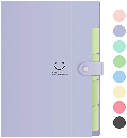 Lanivas Expanding File Folder 5 Pockets Plastic Accordion Document Organizer A4 Letter Size for School Office Travel - Free Labels (Purple)