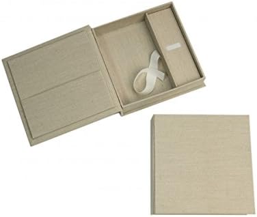 Wedding CD / USB box with photo box Linen fabric nature, 18x18 cm - Image 3