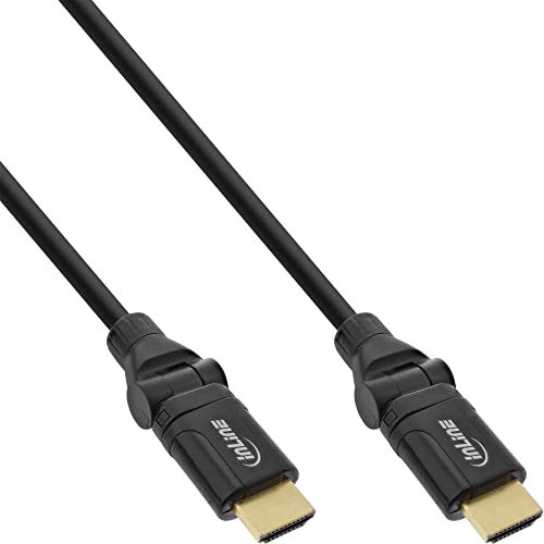 InLine 17055W Câble HDMI High Speed avec Ethernet, mâle/mâle, contacts connectés, fiche coudée flexible, 0,5 m