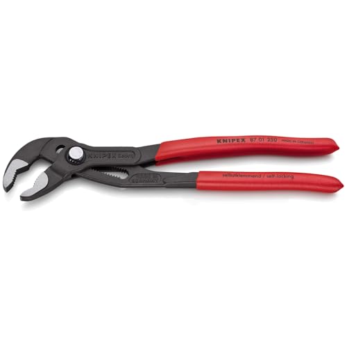 KNIPEX Cobra Wasserpumpenzange, 250 mm, Muttern bis 46 mm, Rohre bis 50 mm, Feinverstellung per Knopfdruck, Rohrzange, 87 01 250 3