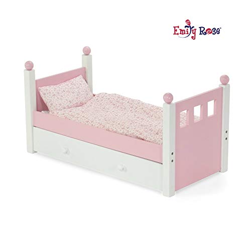 Emily Rose 18 Inch Doll Furniture | Lovely Pink and White Single Trundle Bed / Storage Drawer, Includes Thick, Plush Bedding | Fits 18" American Girl Dolls (Floral Bedding)
