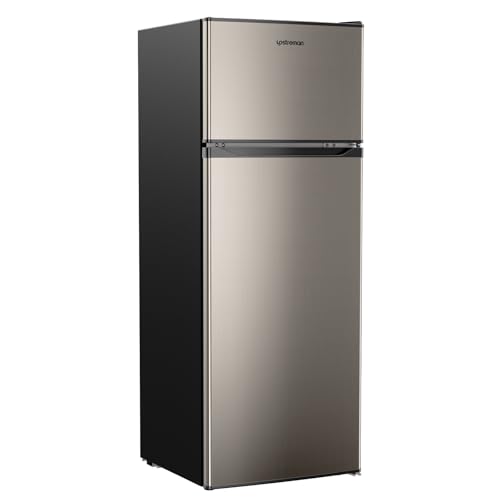 Upstreman 7.7 Cu.Ft. Refrigerator with Freezer, Double Door, Adjustable Thermostat, Large Capacity, Reversible Door Swing, Refrigerator for Apartment, Office, Dorm, Stainless (BD75)