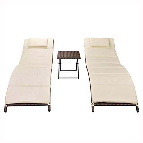 Sunlounger, Folding Sun Loungers 2 pcs with Table Poly Rattan Brown