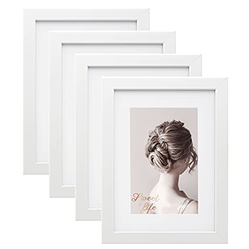 Egofine Cadres Photo 15x20 cm Lot de 4, en bois composite avec verre véritable - Horizontal ou Vertical pour accrochage mural ou décoration de table, Blanc