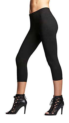 Premium Ultra Soft Womenâ€™s Capri Cropped Leggings - High Waist - 20 Colors and Prints by Conceited (One Size, Solid Black)