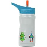 EcoVessel Frost Kids TriMax Vacuum Insulated Stainless Steel Water Bottle with Flip Straw top - 13 Ounce - Gray Robots
