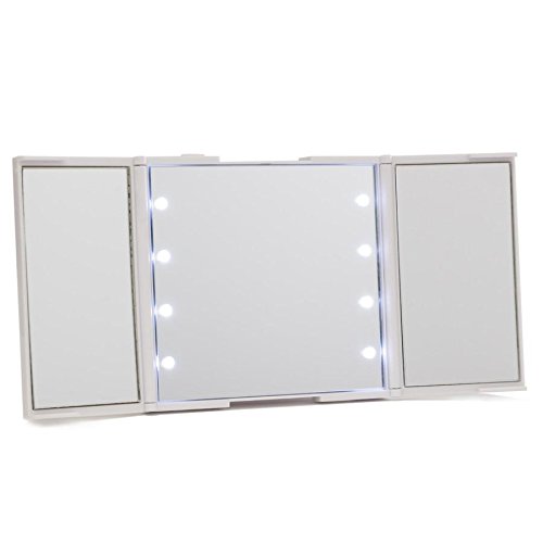Impressions Vanity ReveaLight Trifold Compact Mirror with Flip Stand & 8 Bright White LEDs - Compact Makeup Mirror - Trifold - Flip Stand - Personal Mirror With LED