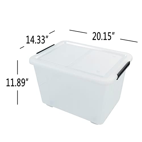 EudokkyNA 4pack Clear Storage Latch Boxes with Lids and Wheels, Large