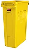 Rubbermaid Commercial Vented Slim Jim Trash Can Waste Receptacle, 23 Gallon, Yellow, Plastic, 1956188