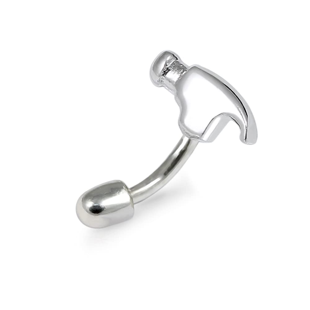 AZARIO LONDON Plain Household Hammer Sterling Silver with 16 Gauge Surgical Steel Banana Eyebrow Bar Piercing