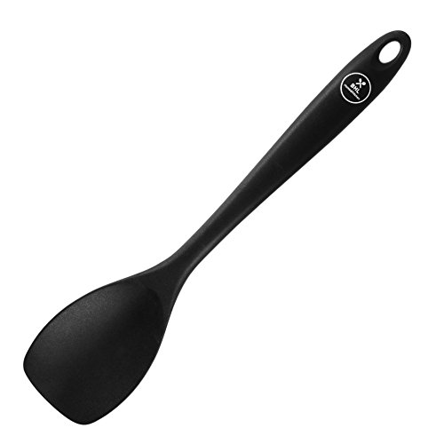 BHL Home&Kitchen Premium Eco-Friendly Solid-Silicone Spoonula | Spatula Spoon | Rubber Spatula | High Heat | Non-Stick | Pro-Grade Cookware | Black