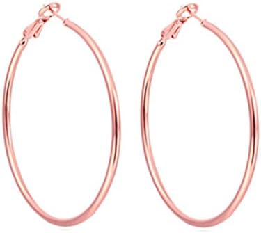 STAYJOY 18K Rose Gold Polished Big Hoop Earrings with Omega Backs, Thick 2mm Tube 50mm / 2-inch Round (Large)