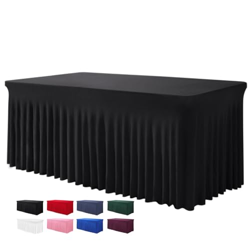 BDDC Jupes de Table rectangulaires – 1,8 m – Nappe de Table Noire avec Volants infroissables pour banquets, Mariages et fêtes