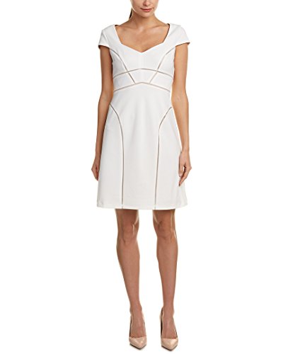 Adrianna Papell Women's Knit Crepe Netting Insert A-Line Dress Ivory/Pale Pink Dress