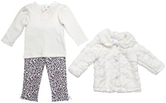 Mini Muffin Baby Girl 3-Piece Faux Fur Jacket Pant Shirt Set Leopard Ivory 0-3 M