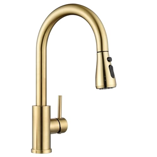 BLYLUND Grifos de cocina Dorado, moderno grifo de fregadero de cocina sus304 de acero inoxidable de un solo mango grifo de la cocina, oro cepillado