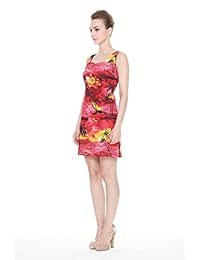 Plam Wave Hawaiian Luau Tank Dress de la mujer en Sunset Red Print