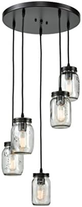 EUL Mason Jar Kitchen Island Lighting 5-Light Glass Jar Chandelier Pendant Lighting Fixture Oil Rubbed Bronze