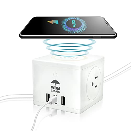 WBM SMART 3 in 1 Power Strip with Wireless Charger, 2 AC Outlets, 2 USB Ports &…