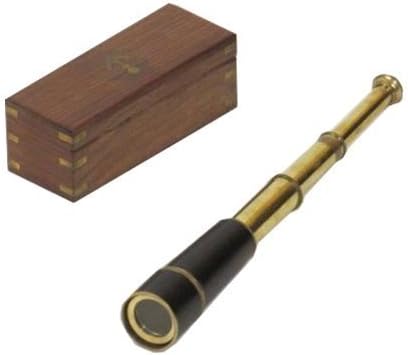 Eighteen Inch Pullout Brass Telescope With Leather Wrap In Wooden Box - Retractable Pirate Telescope by ITDC