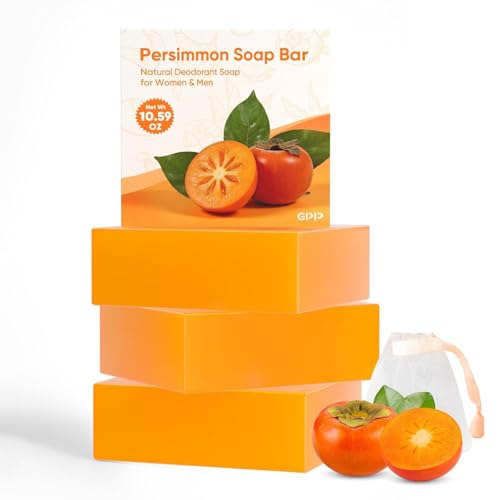 GPP Persimmon Soap Bar for Body Odor Control – 3 PCS Natural Body Wash Soap for for Old People Smell Eliminating Body Odor, Purifying Deodorizing Odor Eliminator for Women & Men, 3.53oz/pe