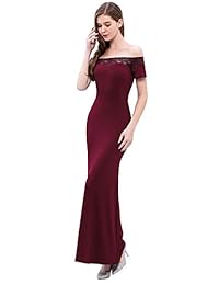 YOYAKER vestido largo de fiesta de cóctel de noche de sirena de encaje con hombros descubiertos para mujer