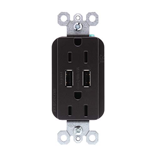 Legrand - Pass & Seymour radiant TM826USBDBCCV4 USB Charger Outlets with Duplex Tamper-Resistant 15A Wall Power Outlets for Charging Smartphones & Tablets, Dark Bronze