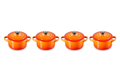 LE CREUSET 4er-Set Mini Cocottes aus Steinzeug, je 200 ml, 10 x 5 cm, Ofenrot, 79212100900100
