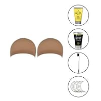 2 Pack Natural Nude Beige Wig Caps (Including Got 2b Ultra Glued Invincible Styling Gel 1.25 oz, Got2b Glued Styling Spiking Glue 1.25 oz, Double Sided Edge Control Brush & Jumbo Weaving Needles)