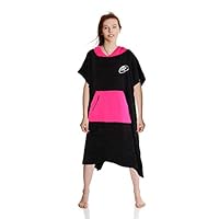 Lightahead Cotton Surf Beach Hooded Poncho Changing Bath Robe Towel with Pocket (Black/Pink) (Adult)