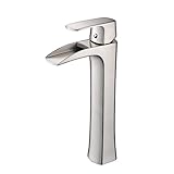 Wovier Brushed Nickel Waterfall Bathroom Sink Faucet,Single Handle Single Hole Vessel Lavatory Faucet,Basin Mixer Tap Tall Body