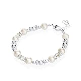 Elegant White Cultured Fresh Water Pearls and Swarovski Crystals with Sterling Silver Beads Luxury Keepsake Infant Girl Bracelet Gift (BFWSC_M)